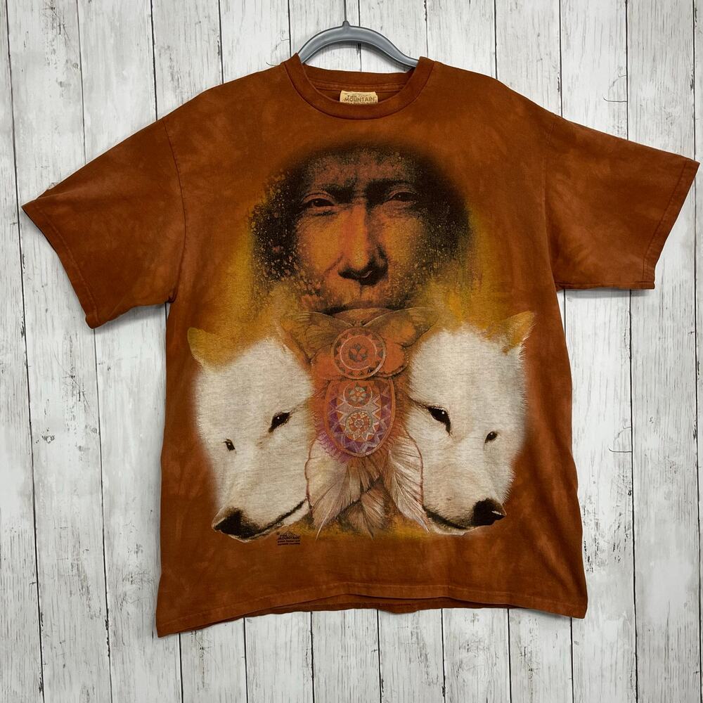 Vintage The Mountain Short Sleeve Tie Dye Native American Wolf Cotton T-Shirt